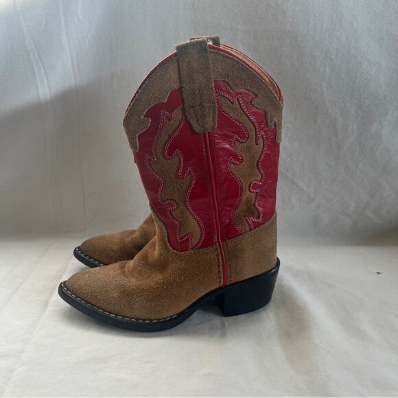 Old West Leather Cowgirl Boots Red Brown Toddler Size 100 Rodeo Western Country - Picture 5 of 13